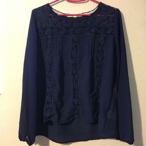 Dark blue sheer long sleeve top!